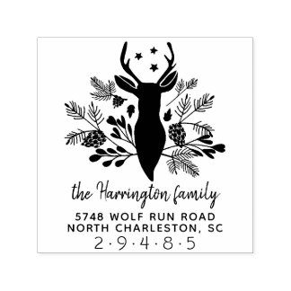 Deer Antlers Rustic Holiday Christmas Address Self-inking Stamp