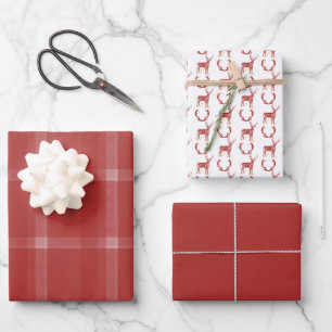 Deer Antlers Rustic Tartan Red Wrapping Paper Sheet
