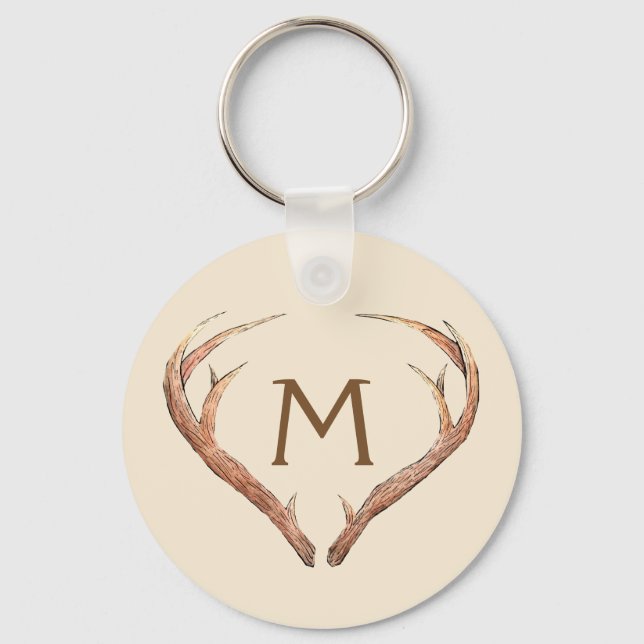 Deer Antlers Safari Custom Monogram Beige Key Ring (Front)