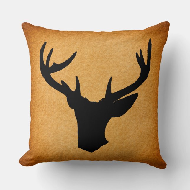 Deer Antlers Silhouette Rustic Vintage Buck Deer Cushion (Front)