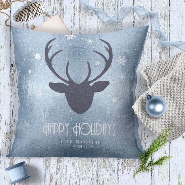 Deer Antlers Silhouette & Snowflakes Blue ID861 Cushion (Creator Uploaded)
