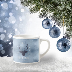 Deer Antlers Silhouette & Snowflakes Blue ID861 Espresso Cup