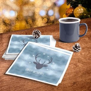 Deer Antlers Silhouette & Snowflakes Blue ID861 Napkin