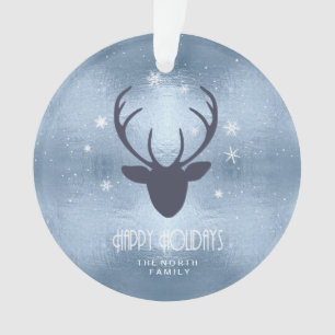 Deer Antlers Silhouette & Snowflakes Blue ID861 Ornament