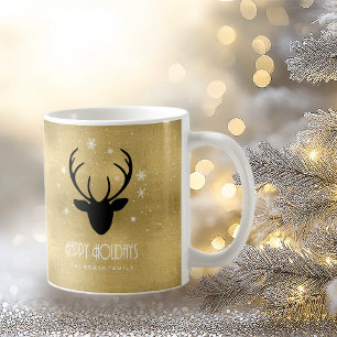 Deer Antlers Silhouette & Snowflakes Gold ID861 Coffee Mug