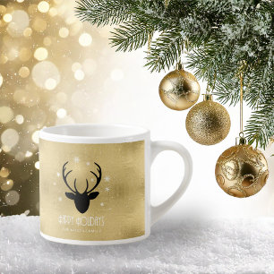 Deer Antlers Silhouette & Snowflakes Gold ID861 Espresso Cup