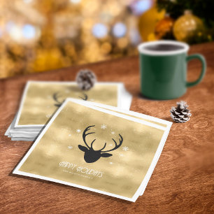 Deer Antlers Silhouette & Snowflakes Gold ID861 Napkin