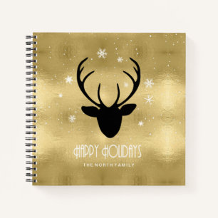 Deer Antlers Silhouette & Snowflakes Gold ID861 Notebook