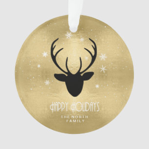 Deer Antlers Silhouette & Snowflakes Gold ID861 Ornament