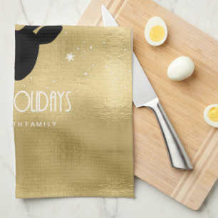 Deer Antlers Silhouette & Snowflakes Gold ID861 Tea Towel
