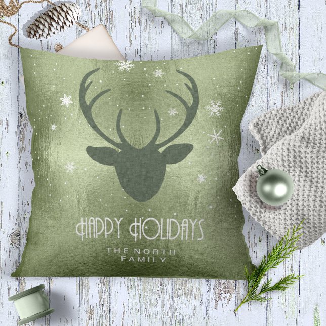 Deer Antlers Silhouette & Snowflakes Green ID861 Cushion (Creator Uploaded)
