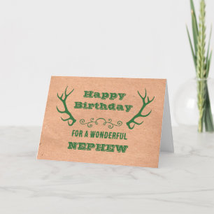 Deer Antlers Vintage Nephew Birthday Card