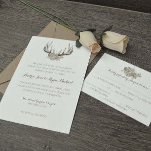 Deer Antlers Vintage Woodland Wedding Invitation