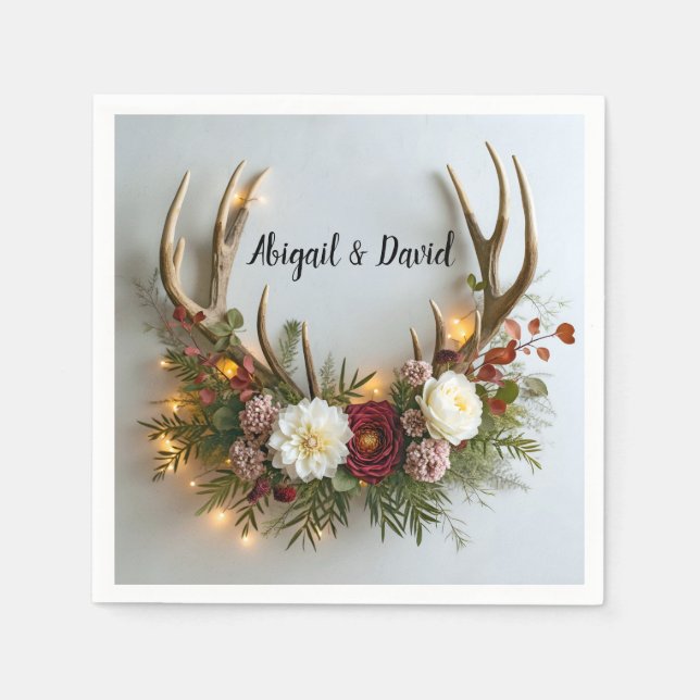 Deer Antlers Wedding Arrangement Napkin (Front)