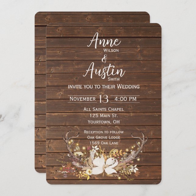 Deer Antlers Wedding Bouquet  Invitation (Front/Back)