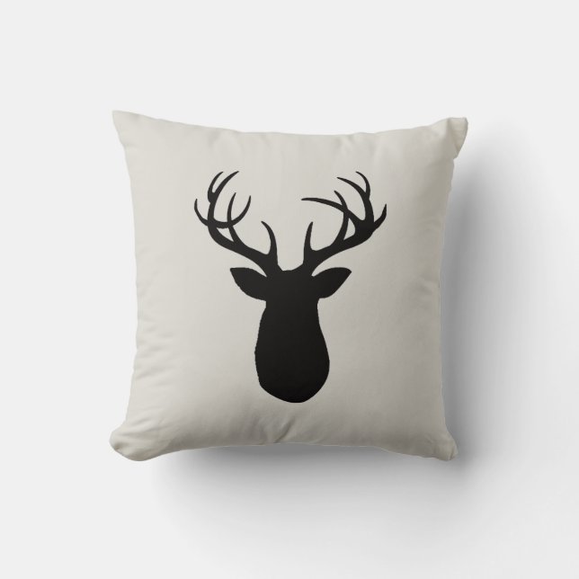 Deer Antlers Wilderness Cabin Throw Pillow (Front)