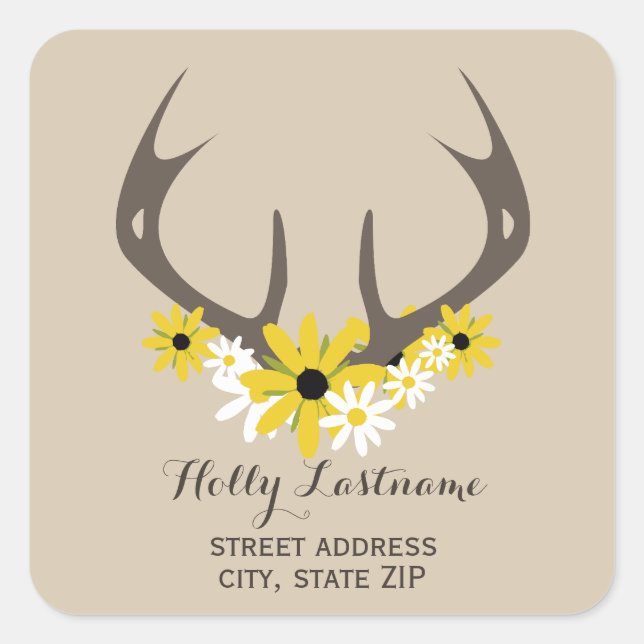 Deer Antlers + Wildflowers Address Sticker (Front)