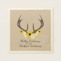 Deer Antlers + Wildflowers Wedding Napkins