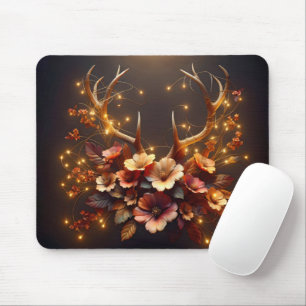 Deer Antlers With Autumn Flowers Mouse Pad