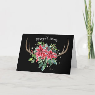 Deer Antlers with Poinsettia Bouquet Card