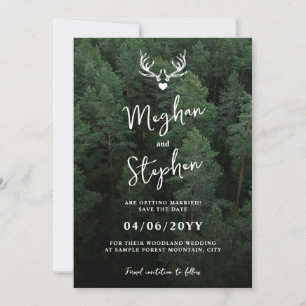 Deer Antlers Woodland Pine Tree Forest Wedding Save The Date