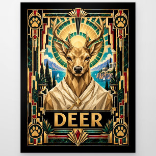 Deer, Art Deco Wildlife Postcard