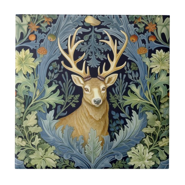 Deer art nouveau ceramic tile (Front)