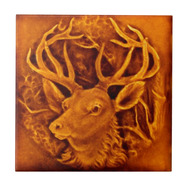Deer Art Nouveau Ceramic Tile (Front)