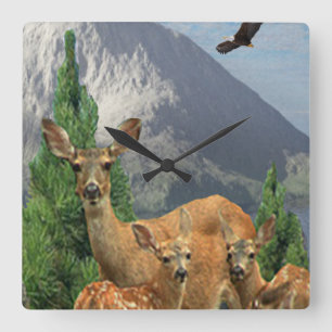 Deer Art  Square Wall Clock