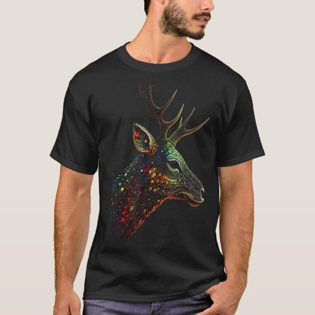 Deer Artwork Motif Colourful Animal Deer T-Shirt (Front)