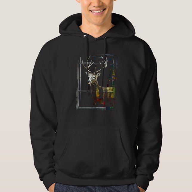 Deer Artwork Motif Colourful Art Animal Deer Hoodie (Front)