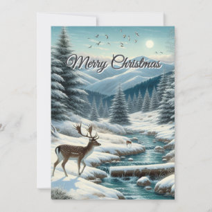 Deer at Christmas a Winter Wonderland Flat Card