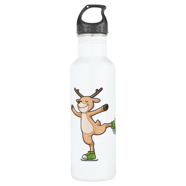 Deer at Ice skating with Ice skates 710 Ml Water Bottle (Front)