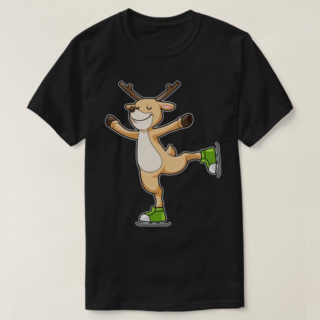Deer at Ice skating with Ice skates T-Shirt (Design Front)