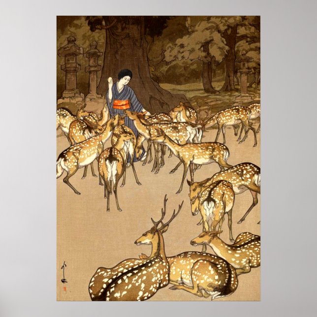 Deer at the Kasuga Shrine Yoshida Hiroshi 1928 Poster (Front)