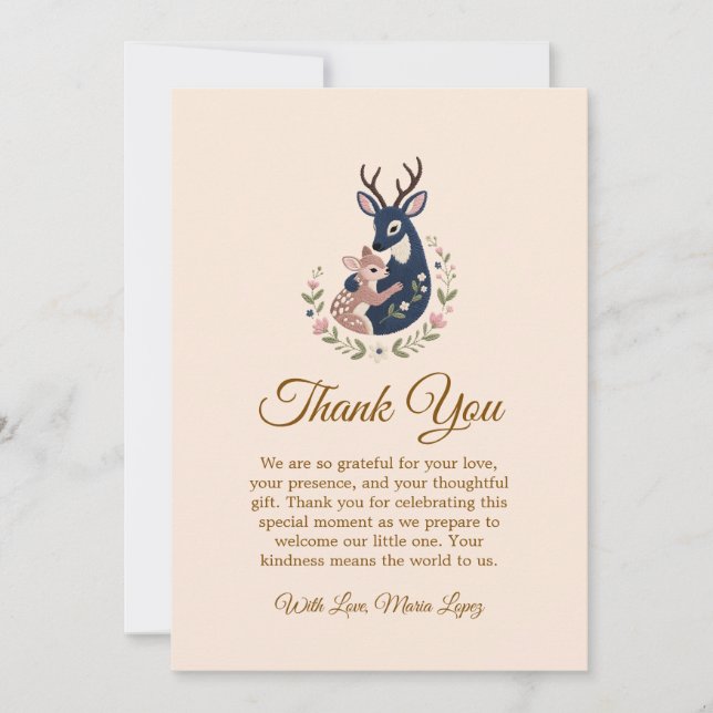 Deer baby and mama baby shower thank you card (Front)