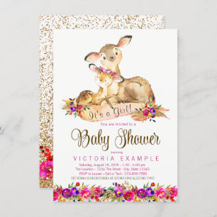 Deer Baby Girl Shower Invitations