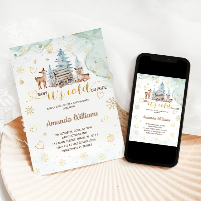 Deer Baby It's Cold Outside Watercolor Baby Shower Invitation (Creator Uploaded)