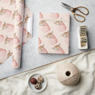 Deer Baby Pink Watercolor Baby Shower Gift Wrapping Paper