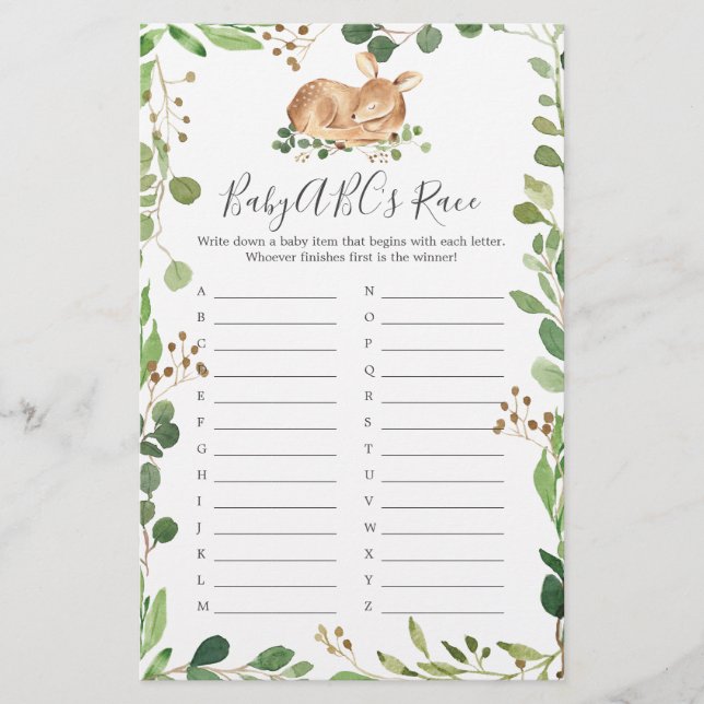 Deer Baby Shower ABC's Race Game (Front)