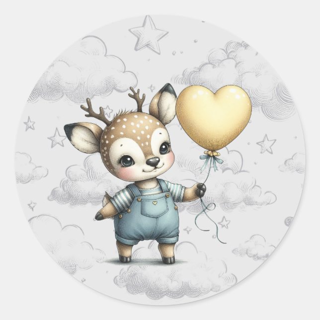 Deer Baby Shower Classic Round Sticker (Front)