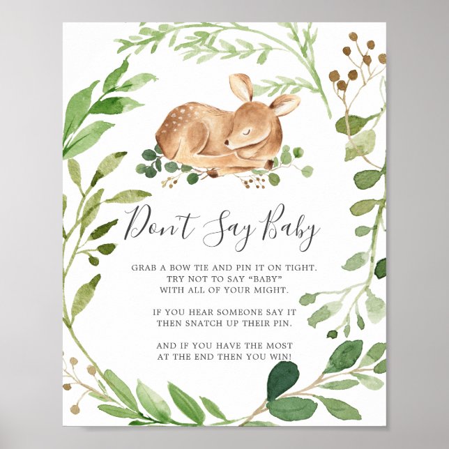 Deer Baby Shower Don't Say Baby Sign (Front)