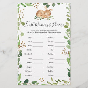 Deer Baby Shower Finish Mummy's Phrase