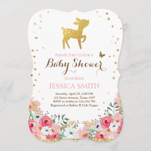 Deer baby shower invitation Woodland Girl Floral