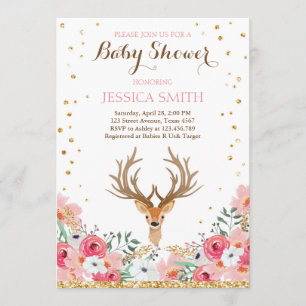Deer baby shower invitation Woodland Girl Floral