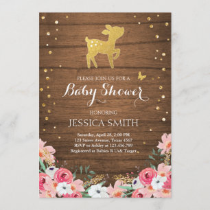Deer baby shower invite Woodland Girl Floral Wood