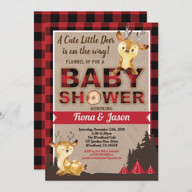 Deer baby shower lumberjack couples baby shower invitation (Front/Back)