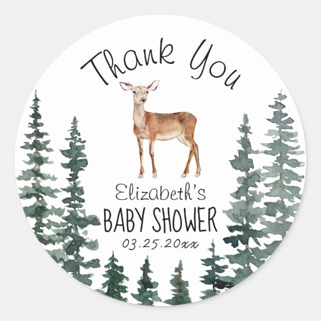 Deer Baby Shower Thank You Classic Round Sticker (Front)