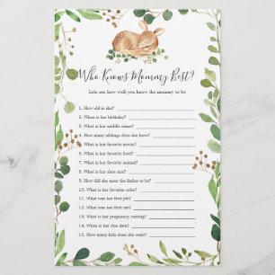 Deer Baby Shower Who Knows Mummy Best