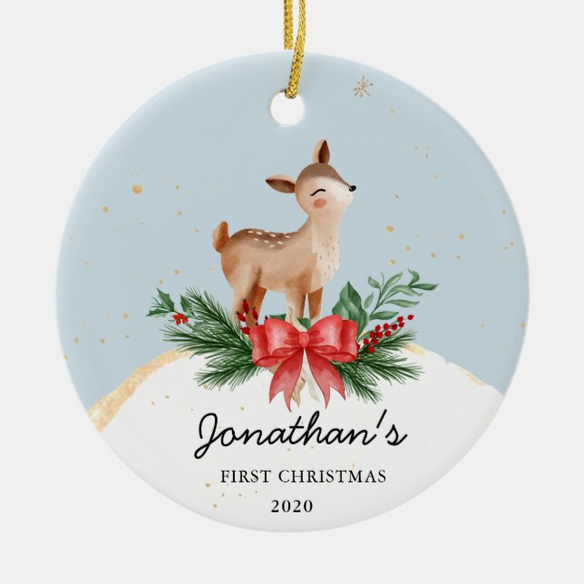 Deer Baby's First Christmas Ornament (Front)